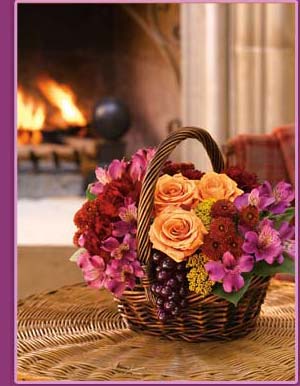 Flowers by the fireplace