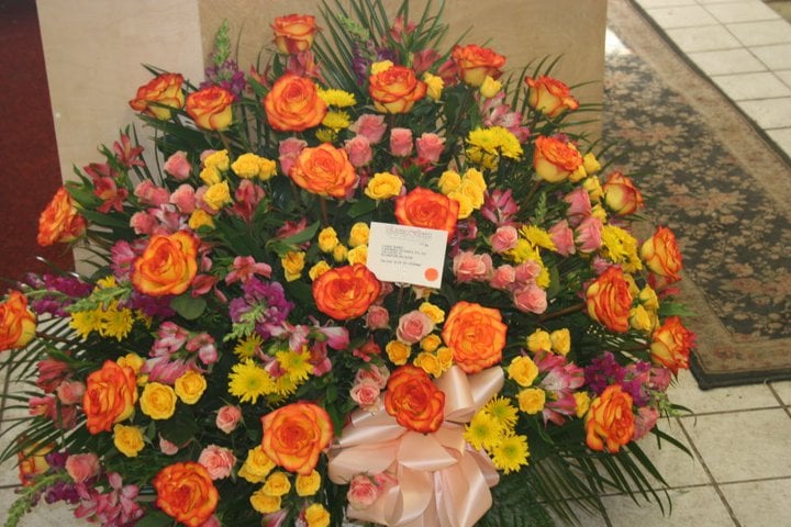 Funeral Basket of flowers in West Roxbury
