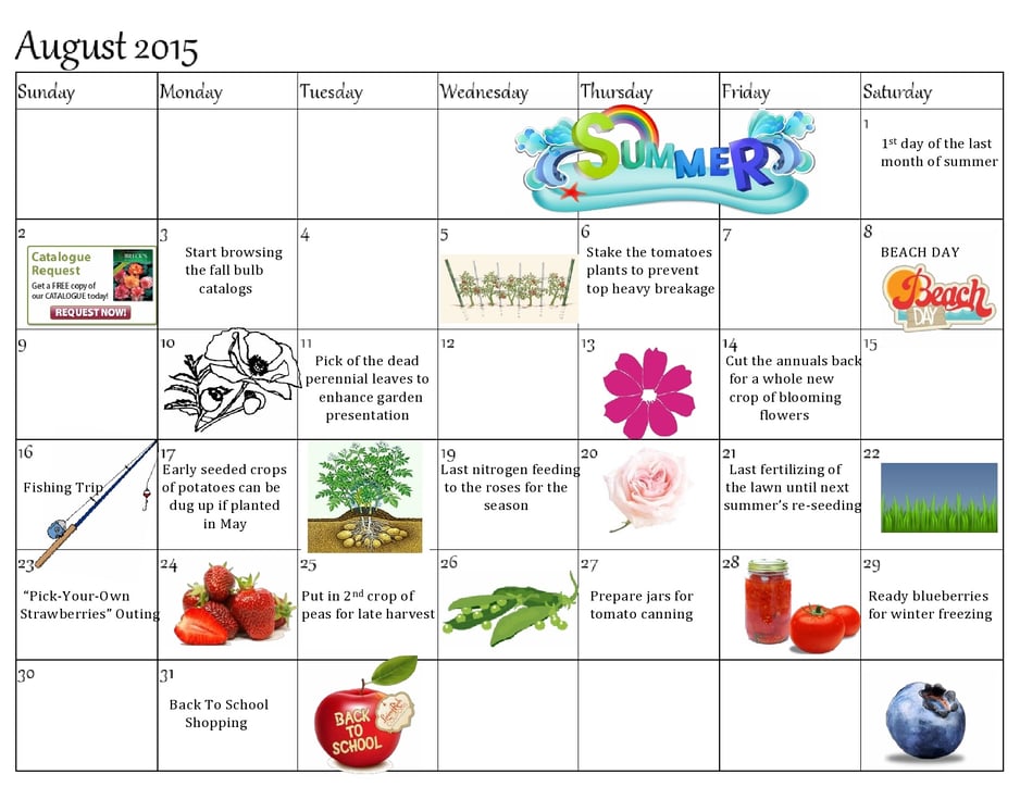 Spring August Calander Gardening Calendar for August